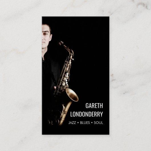 プロフェッショナルモダンサックスミュージシャン写真 名刺 (正面)