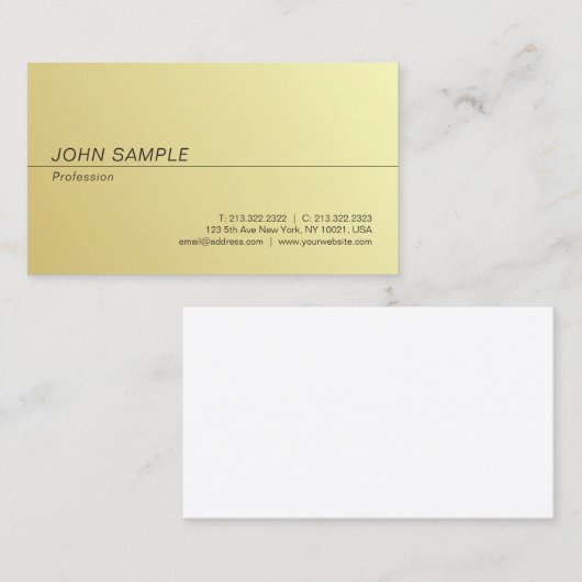 プロフェッショナルモダンシックシンプル金ゴールドルックプレーン 名刺 (正面/裏面)