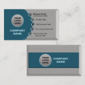 プロフェッショナルモダンシックフェイクメタリックシルバーブルー 名刺 (正面/裏面)