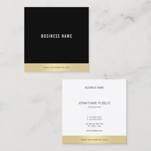 プロフェッショナルモダンシンプルプレーン金ゴールド白黒 スクエア名刺 (正面/裏面)
