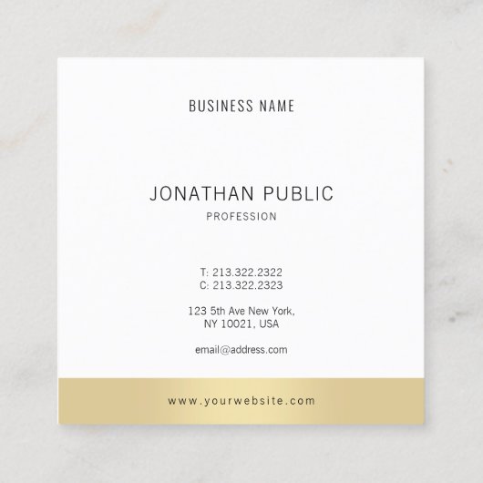 プロフェッショナルモダンシンプルプレーン金ゴールド白黒 スクエア名刺 (裏面)