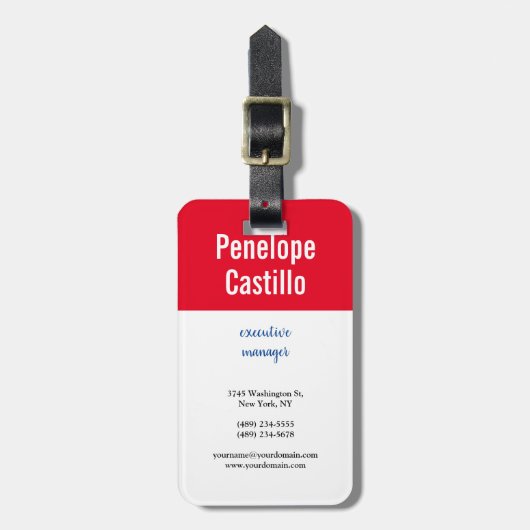 プロフェッショナルモダンシンプル平青レッドホワイト ラゲッジタグ (正面縦)