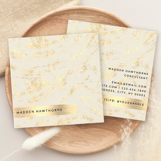 プロフェッショナルモダンシンプル金ゴールドブラシ付き金属箔 スクエア名刺