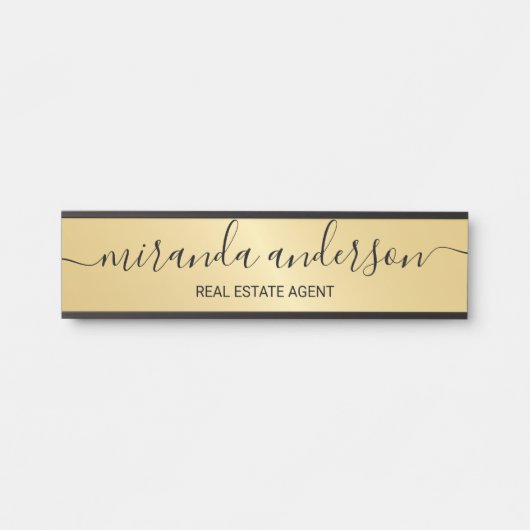 プロフェッショナルモダンスクリプトの黒と金ゴールド サインプレート (正面)