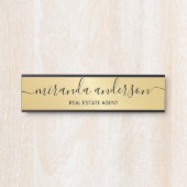 プロフェッショナルモダンスクリプトの黒と金ゴールド サインプレート (正面)