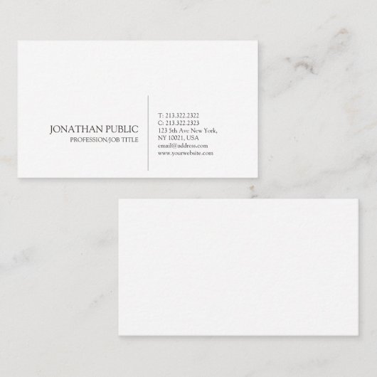 プロフェッショナルモダンスタイリッシュ白プレーン 名刺 (正面/裏面)