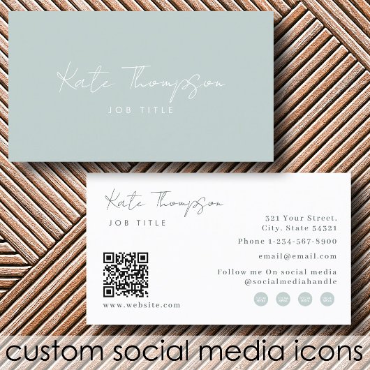 プロフェッショナルモダンセージグリーンミニマリストQRコード 名刺