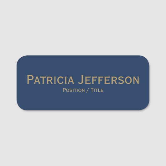 プロフェッショナルモダンダークブルー&金ゴールドフォント: エレガント 名札 (正面)