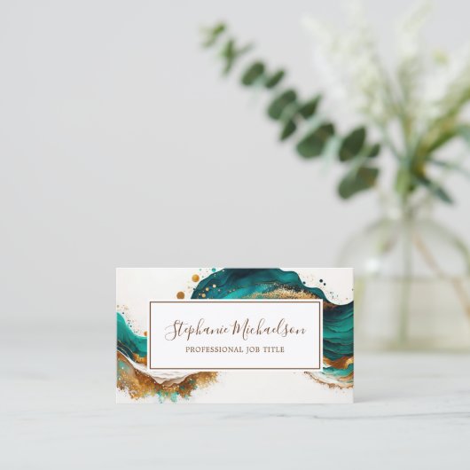 プロフェッショナルモダンティール（緑がかった色）金ゴールド抽象芸術 名刺 (スタンド正面)
