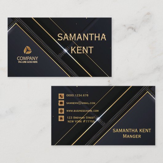 プロフェッショナルモダンネイビー&金ゴールド名刺 名刺 (正面/裏面)