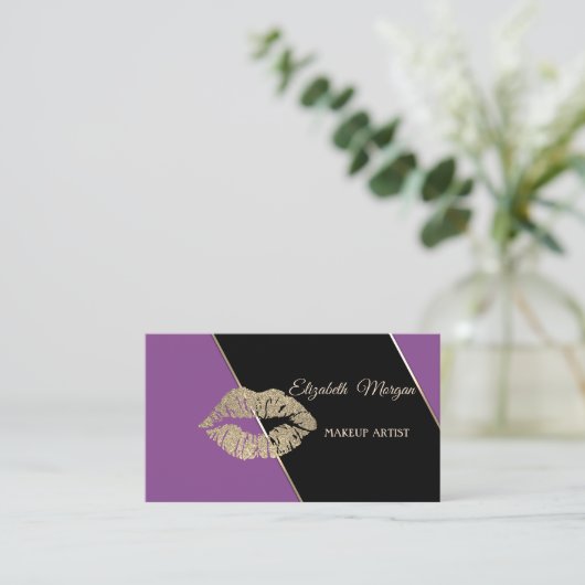 プロフェッショナルモダンバイオレットストライプキラキラの唇 名刺 (スタンド正面)
