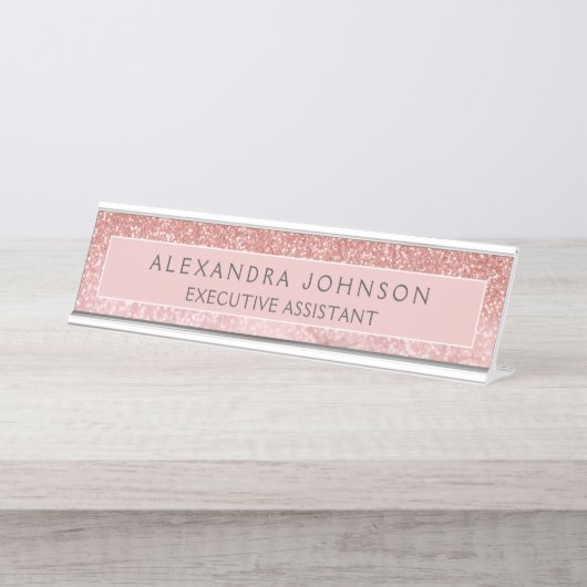 プロフェッショナルモダンバラ金ゴールドグリッター大理石 デスクネームプレート (正面)