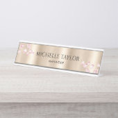 プロフェッショナルモダンバラ金ゴールドスパークルダイヤモンド デスクネームプレート (正面)