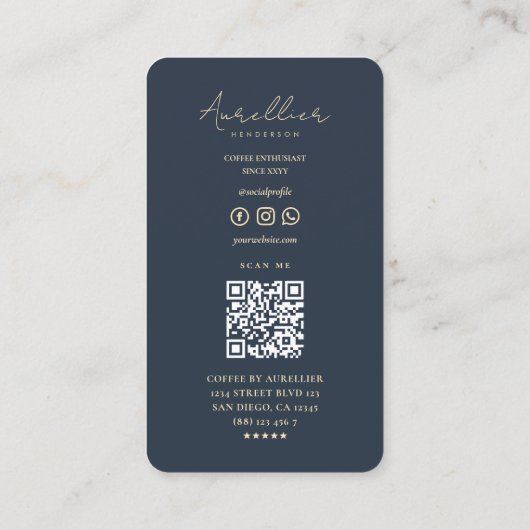 プロフェッショナルモダンバリスタコーヒーショップダークブルー 名刺 (裏面)