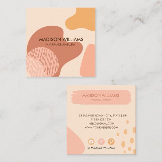 プロフェッショナルモダンパステルピンクイエローシェイプ スクエア名刺 (正面/裏面)