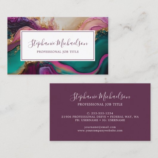 プロフェッショナルモダンパープルティール（緑がかった色）金ゴールド抽象芸術 名刺 (正面/裏面)