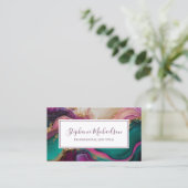 プロフェッショナルモダンパープルティール(緑がかった色)金ゴールド抽象芸術 名刺 (スタンド正面)