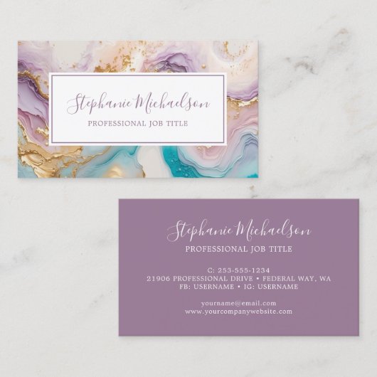 プロフェッショナルモダンパープル金ゴールドティール（緑がかった色）抽象芸術 名刺 (正面/裏面)