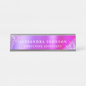 プロフェッショナルモダンピンクパープルスパークルグリッター デスクネームプレート (正面)