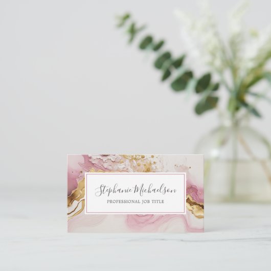 プロフェッショナルモダンピンク金ゴールド抽象芸術 名刺 (スタンド正面)