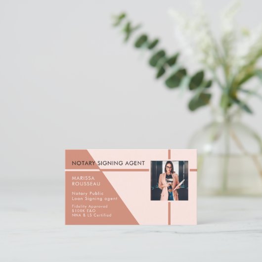 プロフェッショナルモダンピーチピンク写真公証人 名刺 (スタンド正面)