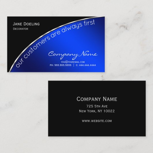 プロフェッショナルモダンブエレガントラックスブルー 名刺 (正面/裏面)