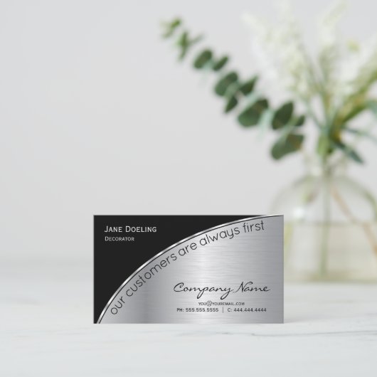 プロフェッショナルモダンブエレガントラッシュシルバー 名刺 (スタンド正面)