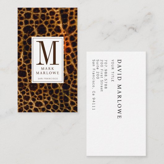 プロフェッショナルモダンブラウンモノグラムレザーエフェクト 名刺 (正面/裏面)