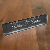 プロフェッショナルモダンブラックグレー手書きスクリプト デスクネームプレート (側面)