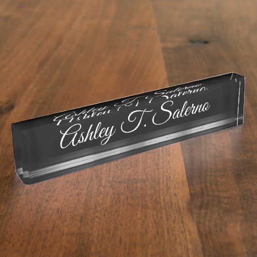 プロフェッショナルモダンブラックグレー手書きスクリプト デスクネームプレート (側面)
