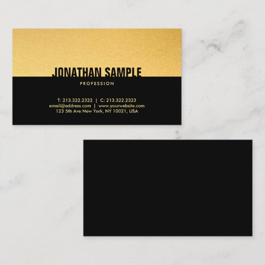 プロフェッショナルモダンブラック金ゴールドエレガントテンプレート 名刺 (正面/裏面)