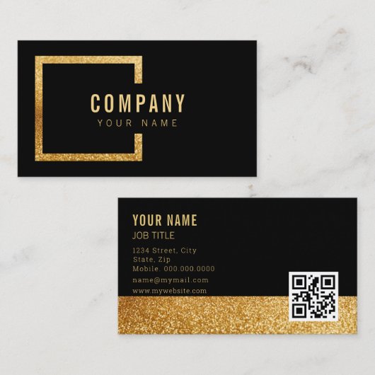 プロフェッショナルモダンブラック金ゴールドグリッターエレガント 名刺 (正面/裏面)