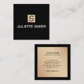 プロフェッショナルモダンブラック金ゴールドモノグラムスクエア スクエア名刺 (正面/裏面)