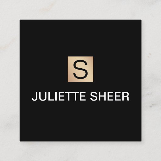 プロフェッショナルモダンブラック金ゴールドモノグラムスクエア スクエア名刺 (正面)