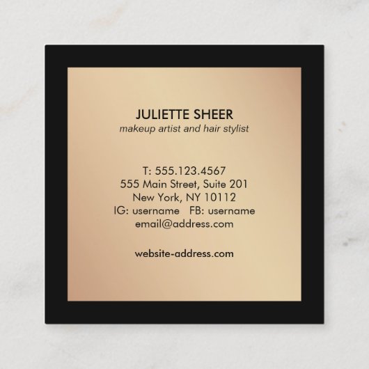 プロフェッショナルモダンブラック金ゴールドモノグラムスクエア スクエア名刺 (裏面)