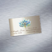 プロフェッショナルモダンブルーロータスフラワーヨガガガール マグネット名刺 (インサイチュ)
