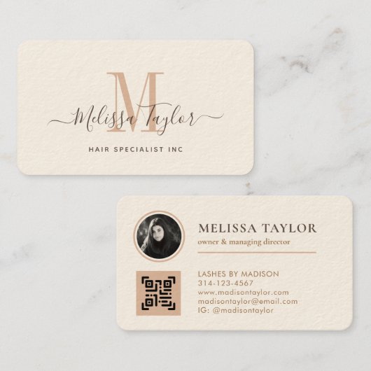 プロフェッショナルモダンプレミアムクリームとブラウンフォト 名刺 (正面/裏面)