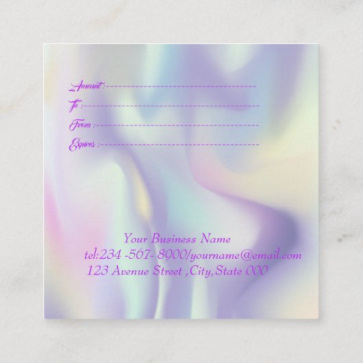 プロフェッショナルモダンホログラフィック、フレーム、紙吹雪 割引カード (裏面)