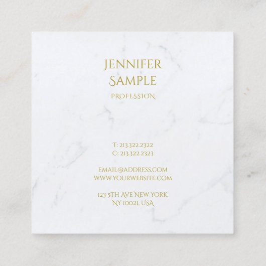 プロフェッショナルモダンホワイトマーブル金ゴールド文字ラグジュアリー スクエア名刺 (裏面)