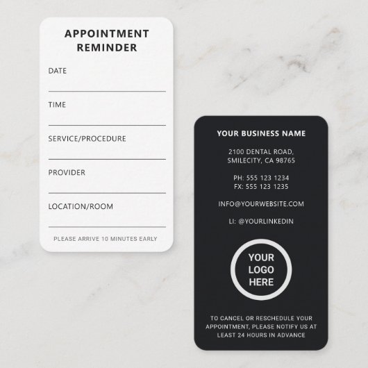 プロフェッショナルモダンミニマリストブラック&ホワイト 予約カード (正面/裏面)