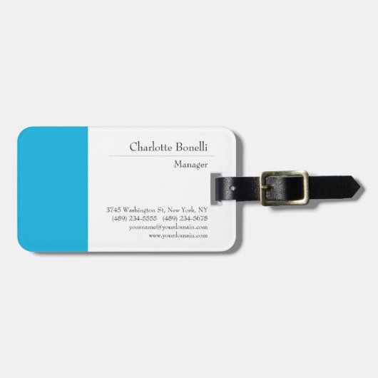 プロフェッショナルモダンミニマリストブルーホワイト ラゲッジタグ (正面横)