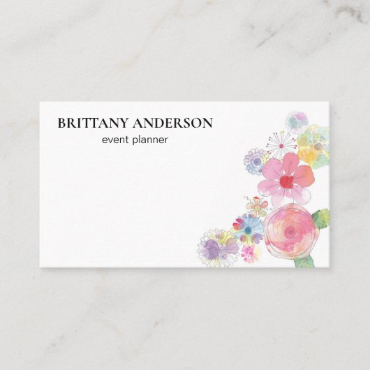 プロフェッショナルモダンミニマリスト水カラーフローラ 名刺 (正面)