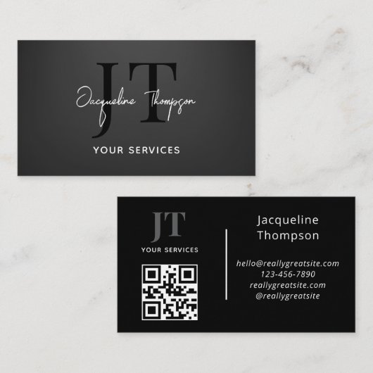 プロフェッショナルモダンミニマルタイポグラフィブラック紙 名刺 (正面/裏面)