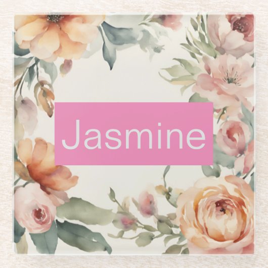 プロフェッショナルモダンミニマルバラフローラ名 ガラスコースター (正面)