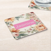 プロフェッショナルモダンミニマルバラフローラ名 スクエアペーパーコースター (アングル)