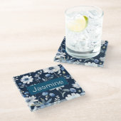 プロフェッショナルモダンミニマル青フローラ名 ガラスコースター (アングル)