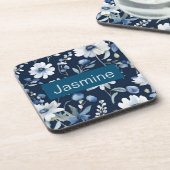 プロフェッショナルモダンミニマル青フローラ名 コースター (左側)