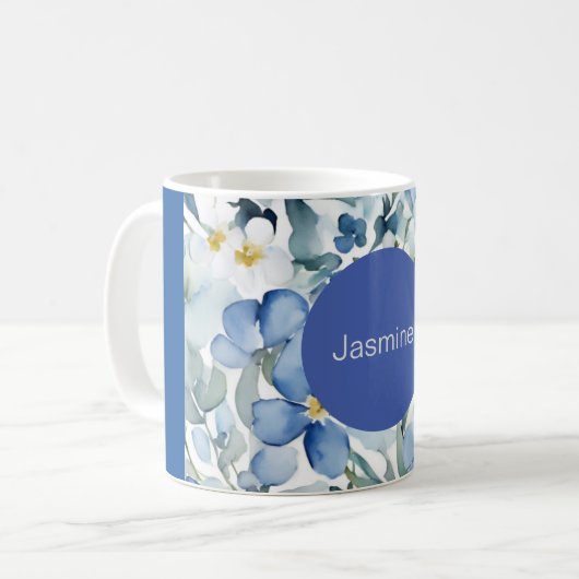 プロフェッショナルモダンミニマル青フローラ名 コーヒーマグカップ (正面左)