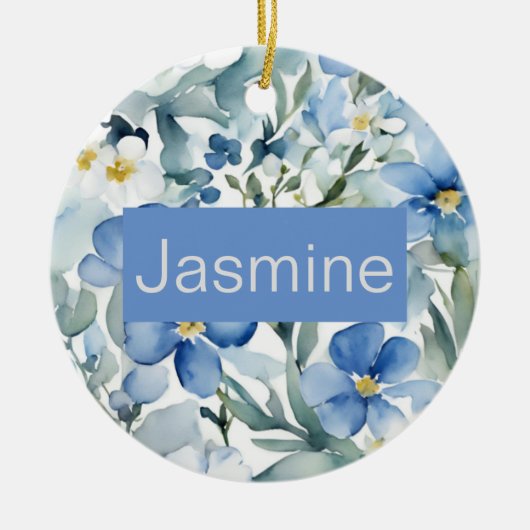 プロフェッショナルモダンミニマル青フローラ名 セラミックオーナメント (正面)