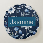 プロフェッショナルモダンミニマル青フローラ名 ラウンドクッション (裏面)